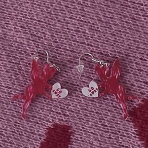 Red Cupid Earrings with Heart Accents